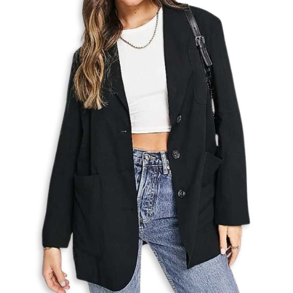 Topshop Blazer Oversized Fit Long Sleeves High Quality Construction Black 8 NWOT
